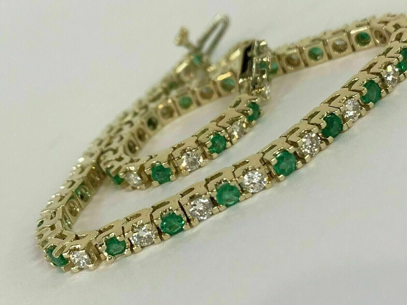 8Ct Round Cut Lab Created Emerald Womens Tennis Bracelet 14k Yellow Gold Finish