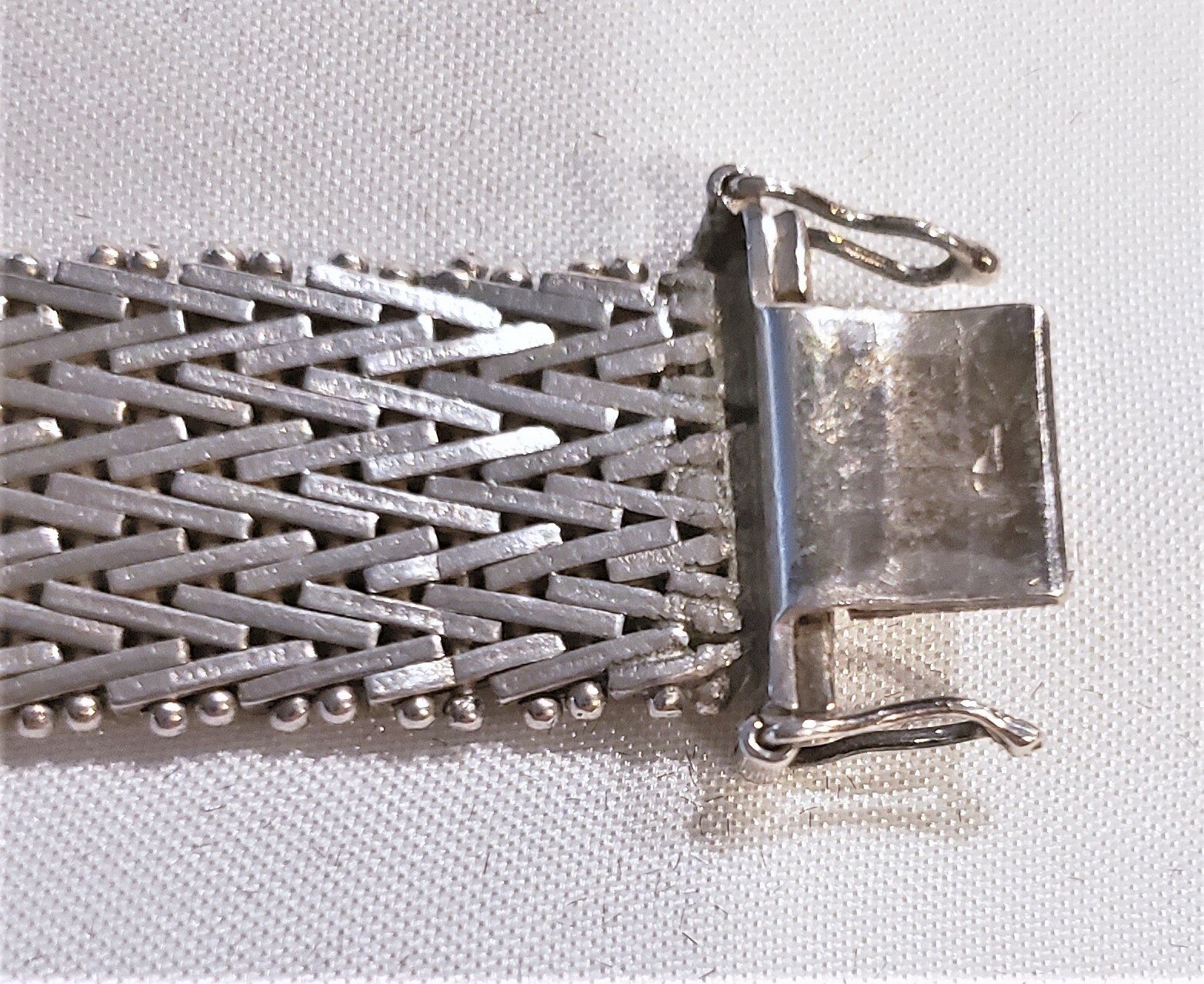 Vintage 1970s-80s Wide Woven Mesh Sterling Bracelet Signed Mexico TJ-19