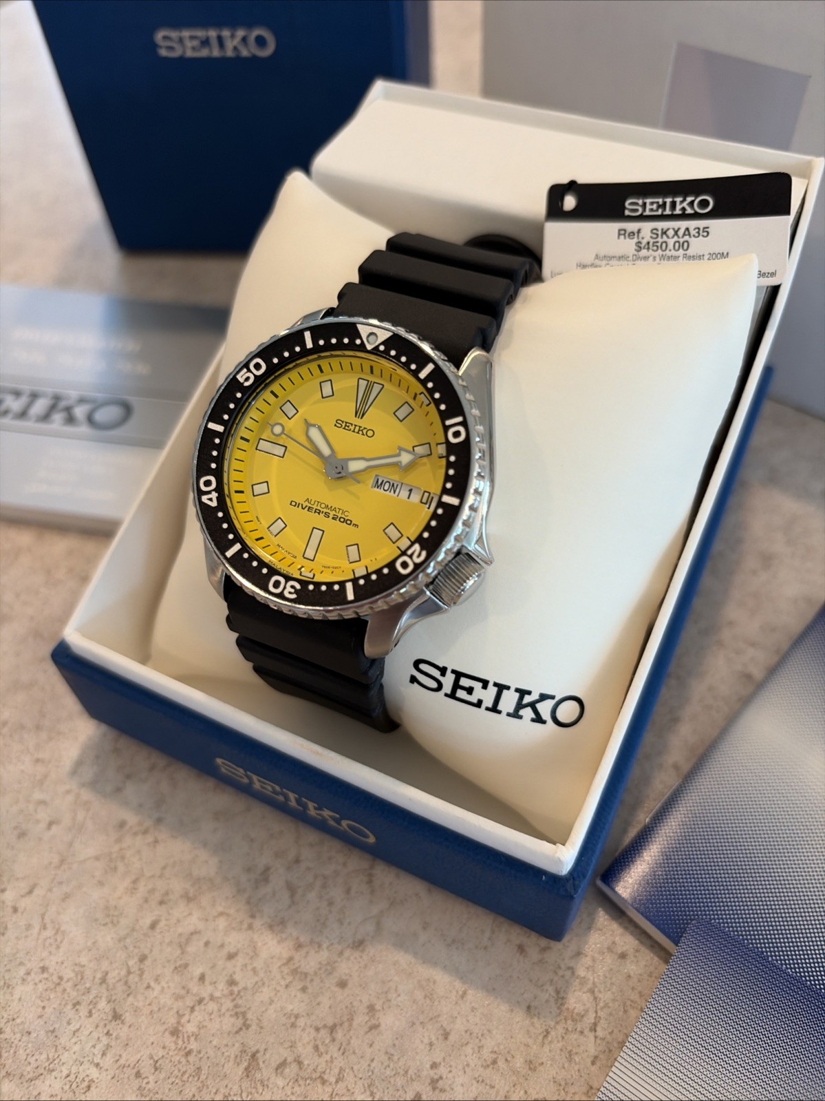 Seiko Yellow Men’s Watch – SKXA35 **New Never Worn**