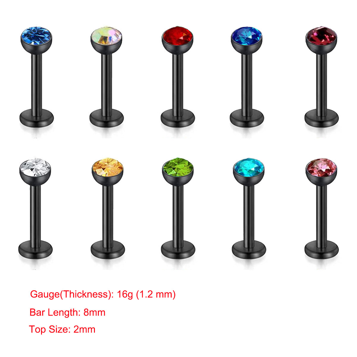 4-24pcs CZ Gems Labret Monroe Lip Rings Helix Tragus Earring Studs 16G Piercing