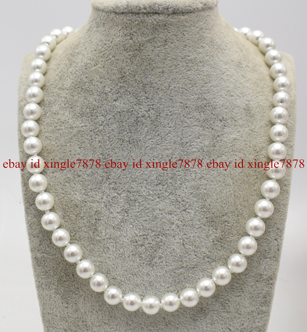 Charming 8mm Natural White Shell Pearl Round Beads Necklace 20″Not Pearl