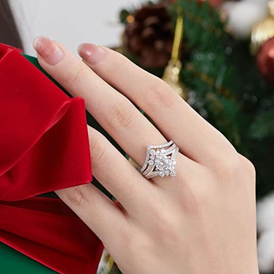 Sparkling Princess Rings for Women Bridal Wedding Ring Set Promise Ring Silver