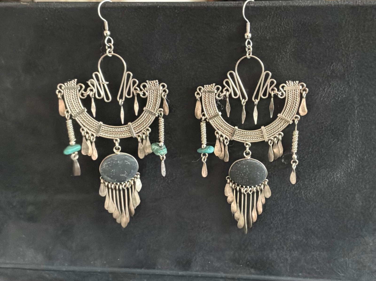 SILVER AND TURQUOISE EARRINGS! Chandelier with beautiful details!