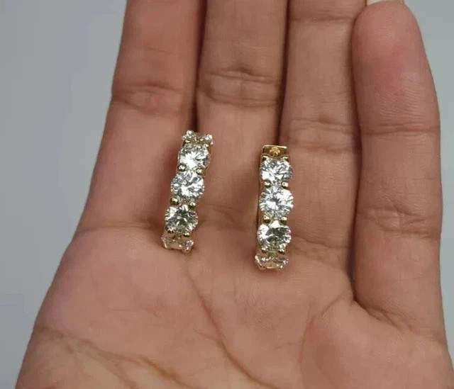 2Ct Round-Cut Moissanite Huggie Hoop Earrings 14K Yellow Gold Plated