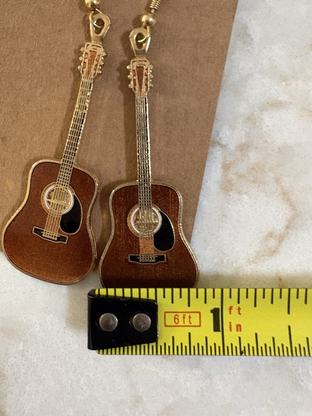 Future Primitive Cloisonne Martin Acoustic Brown Guitar Earrings Wire Dangle USA