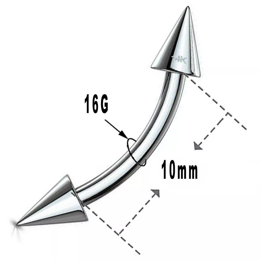 14K Solid Gold Curved Eyebrow Ring Spike End 16g Sold Individually