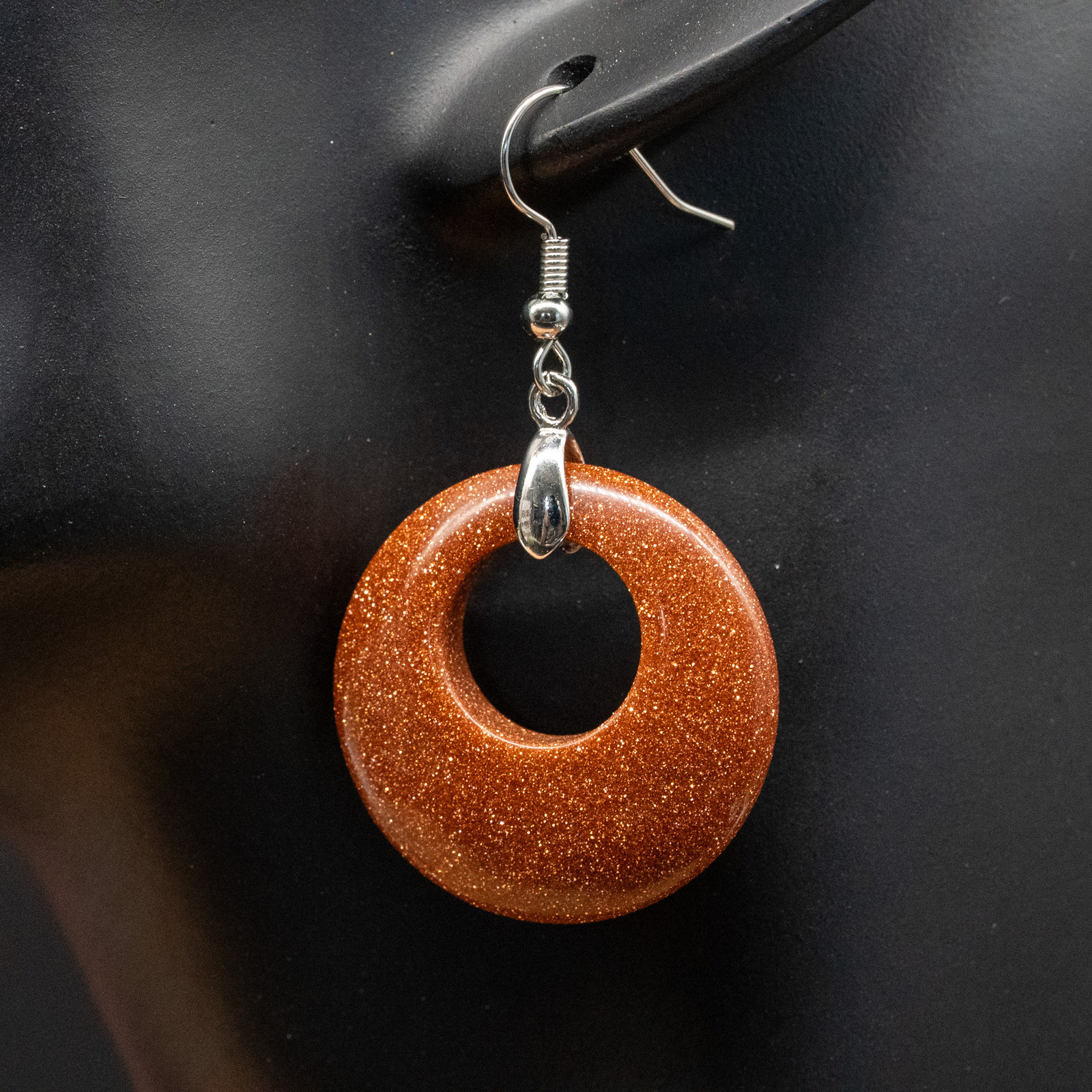 Goldstone Crystal Earrings Gold Sandstone Circle Silver Womens Jewelry Gold Gift