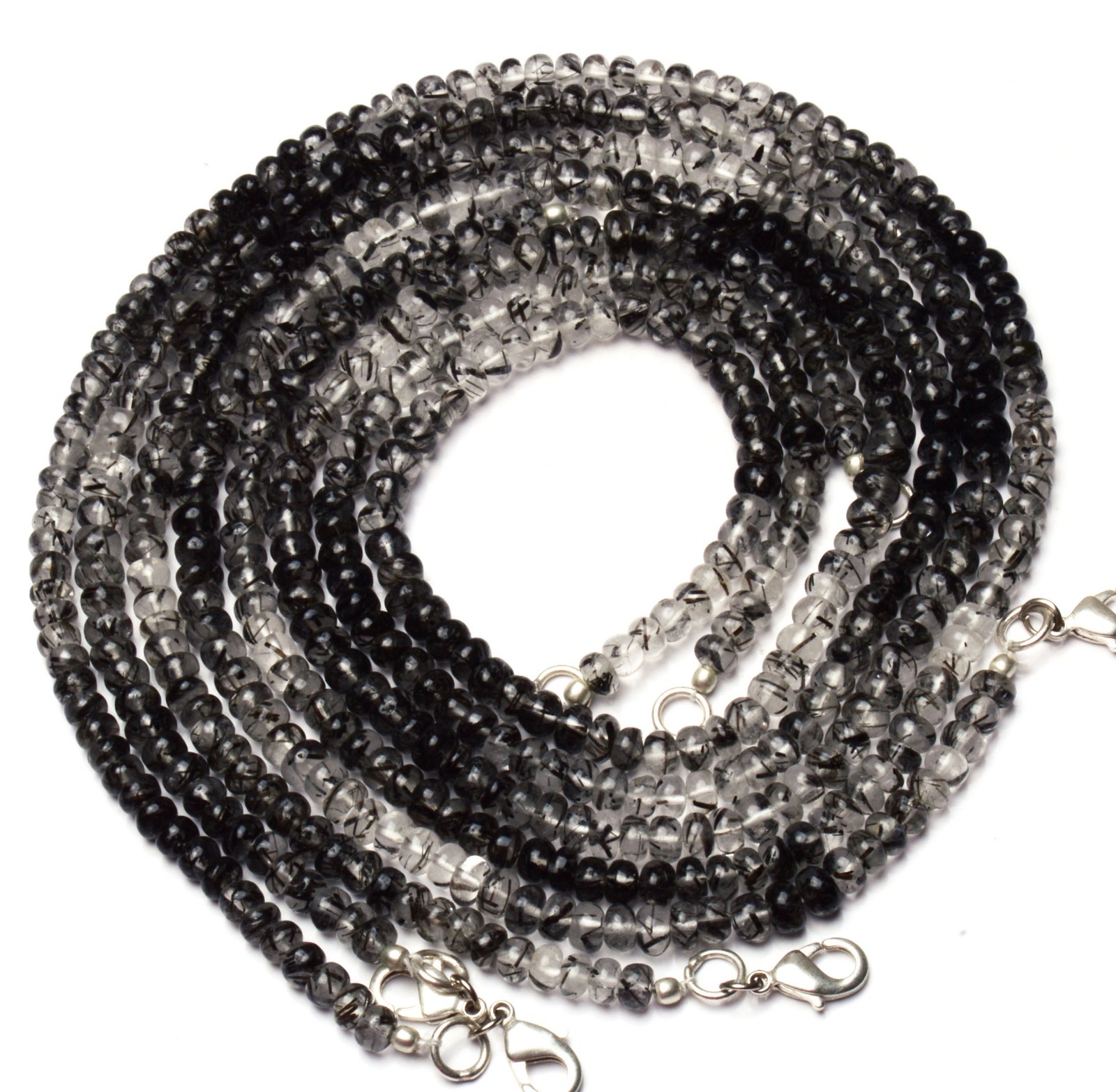 Natural Black Rutile Quartz Gem Smooth 5MM Approx. Rondelle Beads Necklace 17″