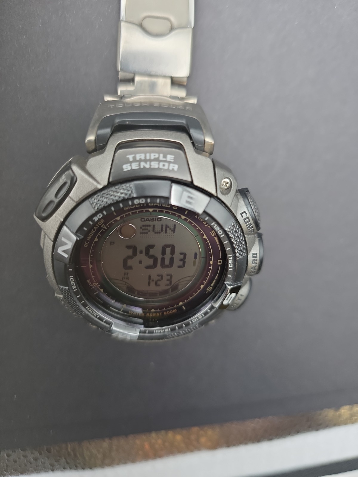 Casio Pathfinder PAW-1500T Titanium Triple Sensor Solar Atomic Watch 3134 Works