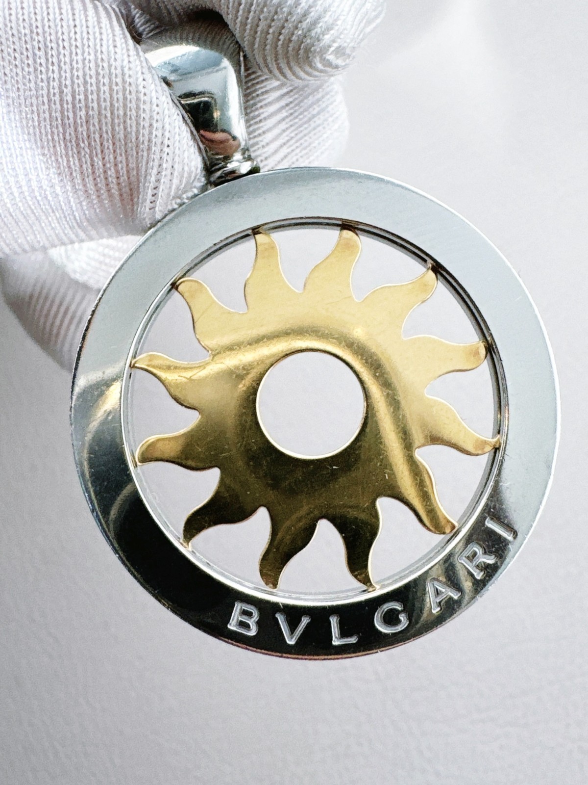 Bvlgari Tondo Sun Pendant 18K Yellow Gold Stainless Steel Steel Charm Only