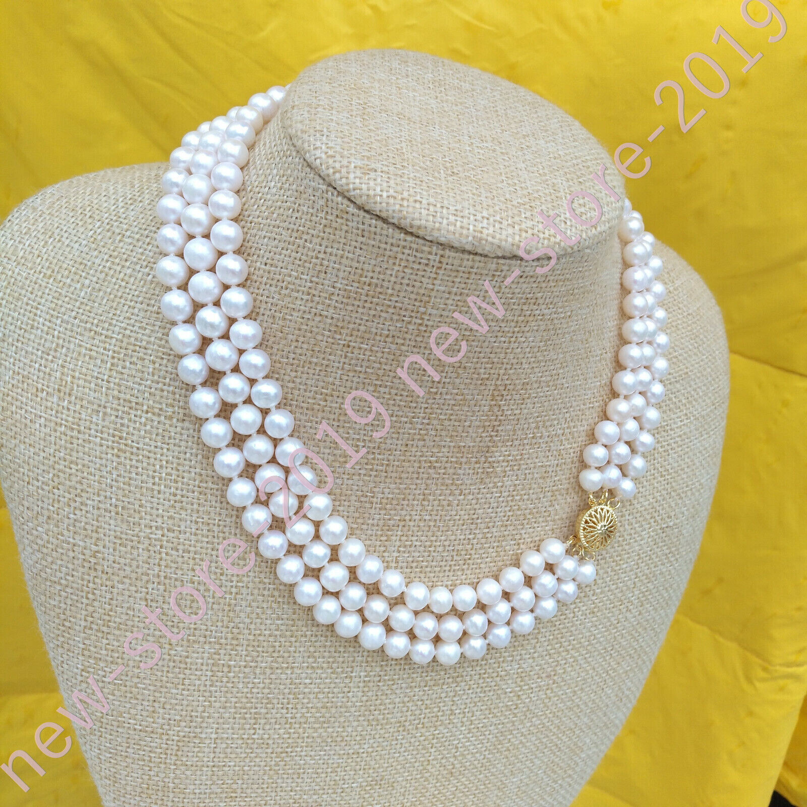 17′-19in 3 Rows AAA Natural South Sea Round White Pearl Necklaces 14k Gold P