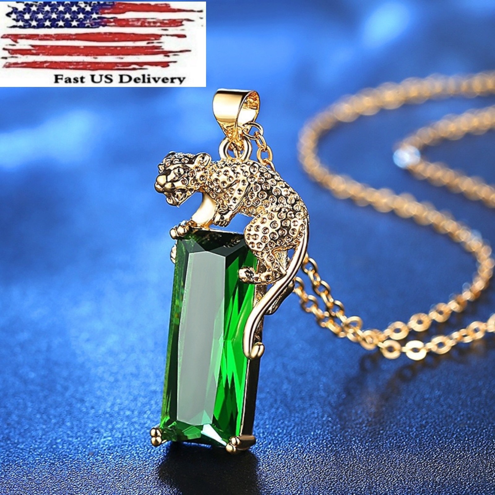 Necklace 18k Yellow Gold Plated leopard Pendant Jewelry Lab-Created zircon C13