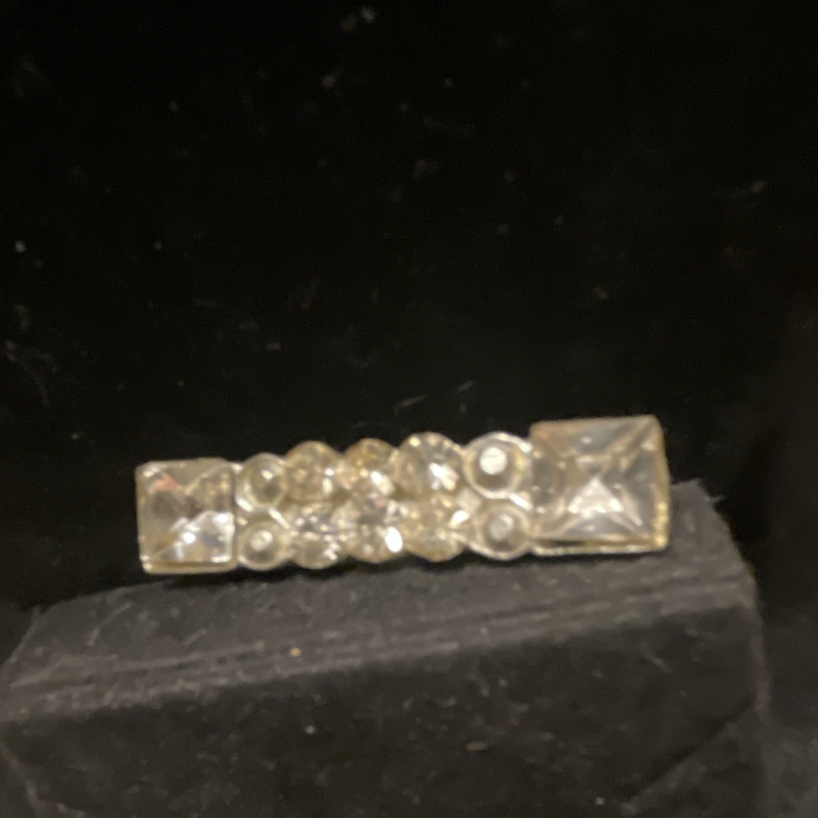 Vintage Silver Tone Bar Brooch Pin w/ Clear White Crystal Rhinestones 1.5”