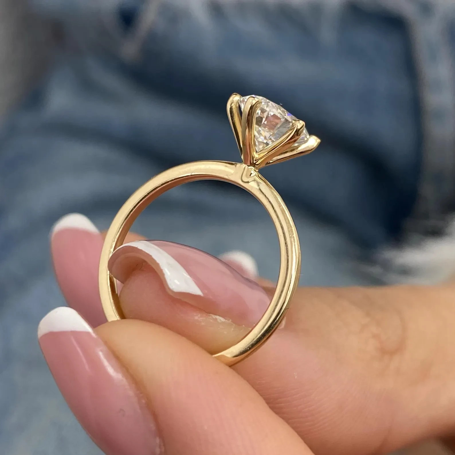 1.50 Ctw Oval Cut Real Moissanite Solitaire Proposal Ring 14K Yellow Gold Plated