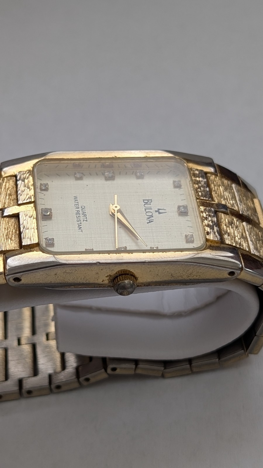 Bulova Swiss Tank Watch 9063 Mens Diamond Accent 18K Gold Plated Vintage Running