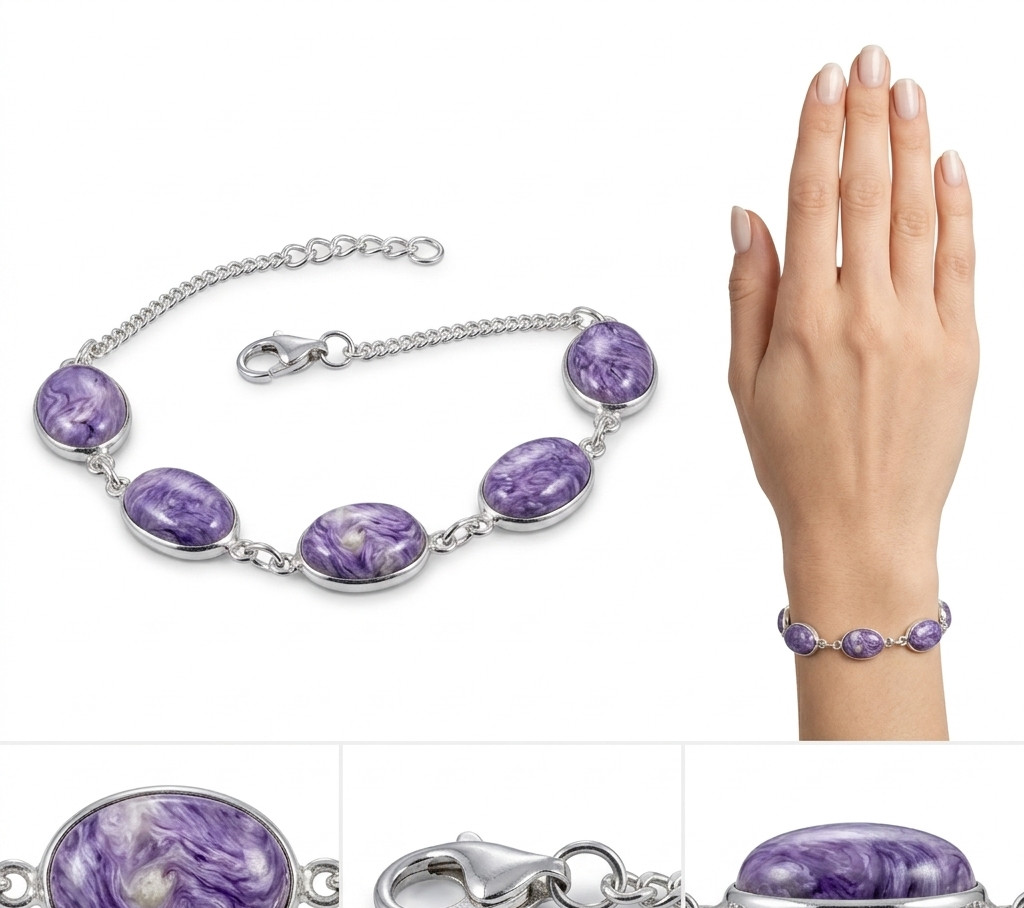 Natural Charoite Bracelet 925 Sterling Silver Gemstone Artisan Jewelry S-8.50″