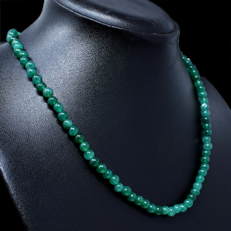 100.00 Cts Earth Mined Green Emerald Round Beads Single Strand Necklace NK 03E69
