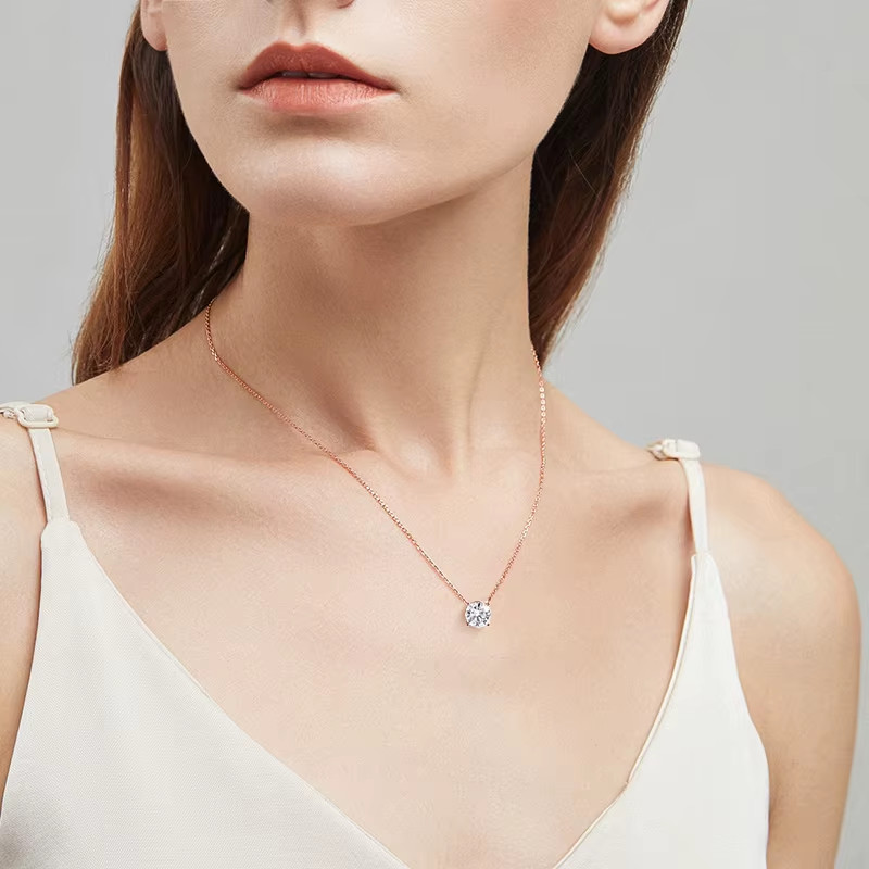 1-5CT Rose Gold Color Moissanite Necklace for Women D Color Sparkling Classic La