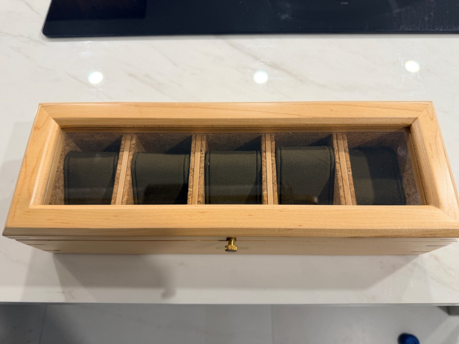 WOLF Analog/Shift Flatiron Maple and Walnut Wood & Cork Five-Piece Watch Box