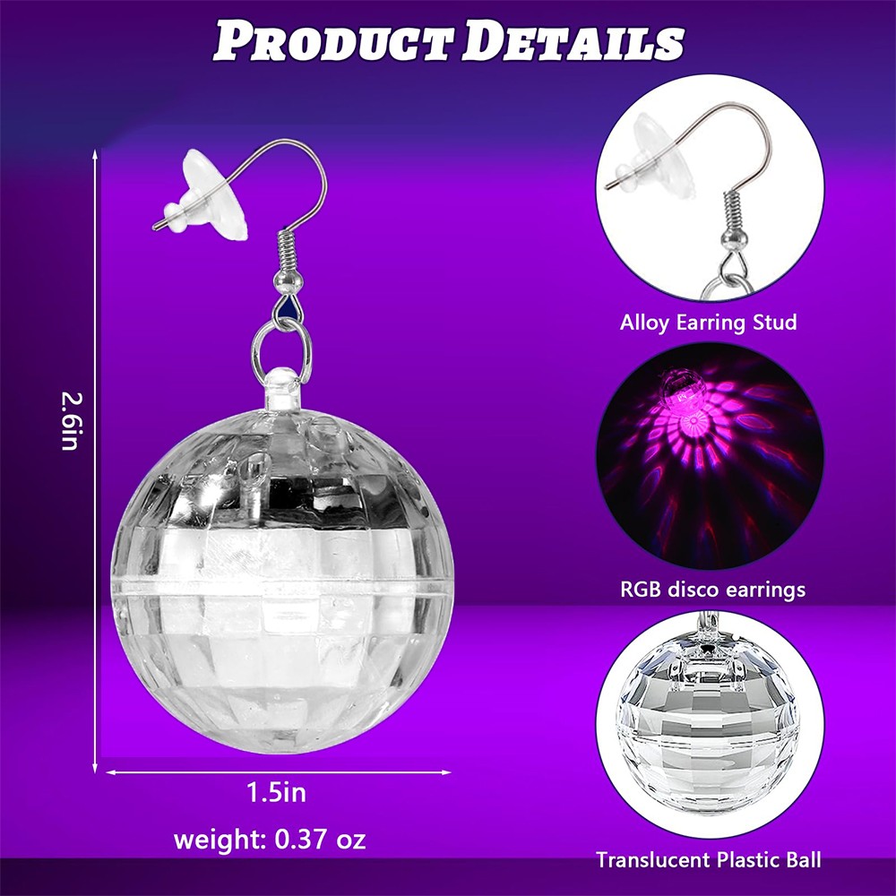 Disco Ball Earrings LED Rechargeable Women Light Up Party Gift 16 Lighting Modes