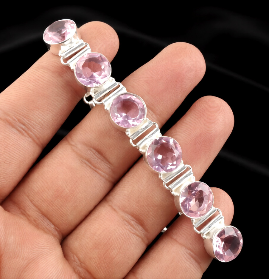Lovely Pink Kunzite Gemstone 925 Sterling Silver Handmade Jewelry Bracelet 8″