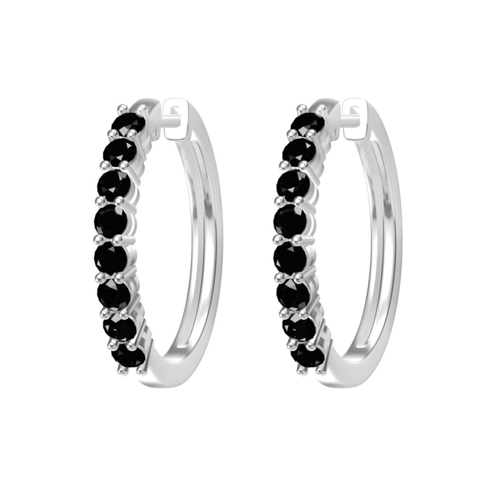 18K White Gold Plated Black Cubic Zirconia Round 25MM Unisex Hoop Earrings