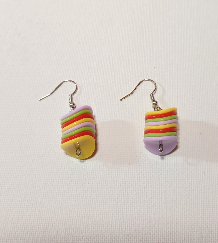 Circle Earrings Handmade Flat Round Purple Green Red Yellow Plastic Handcrafted