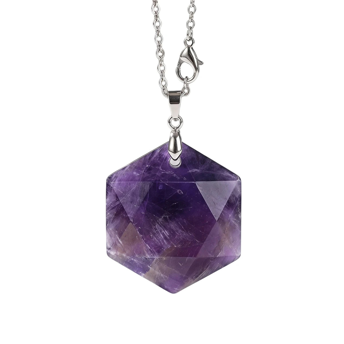 6PCS 22mm Faceted Hexagon Natural Stone Necklace Healing Crystal Pendant