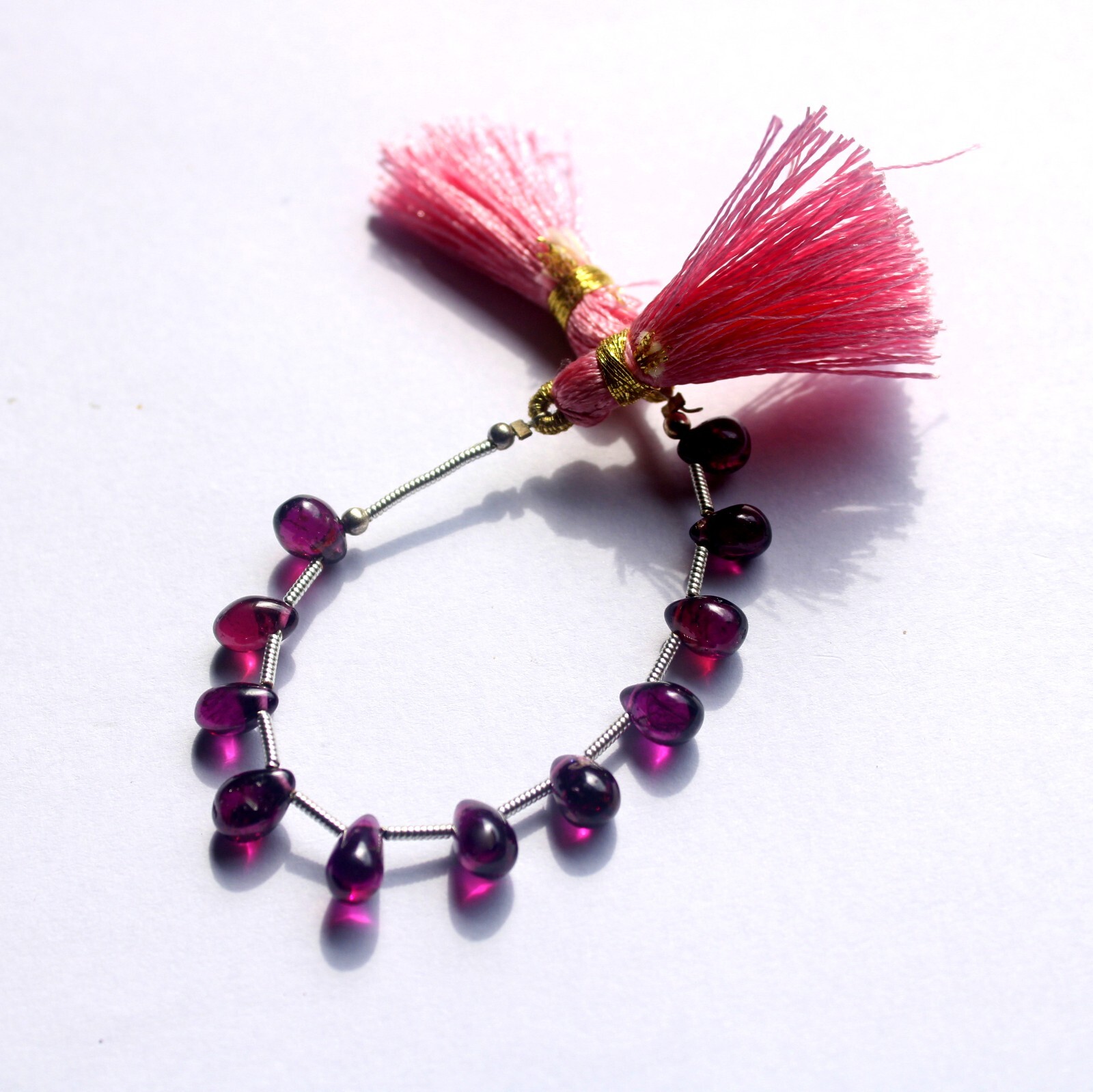 5×7-5×7.5 MM Natural Purple Pink Rhodolite Garnet Smooth Drops 4 Inch Beads