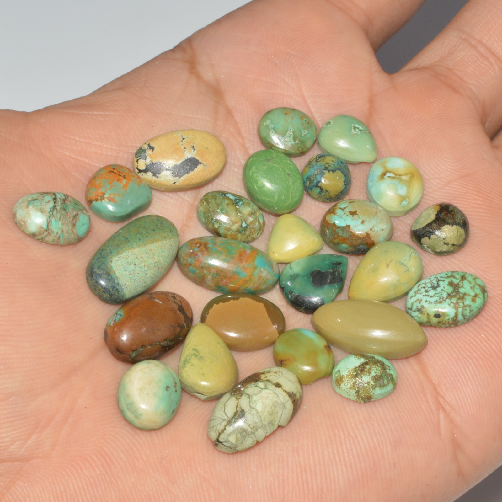 24 Pcs 79 Cts Natural Tibetan Turquoise Cabochon Gemstone Lot 19×9 8x6mm #16347