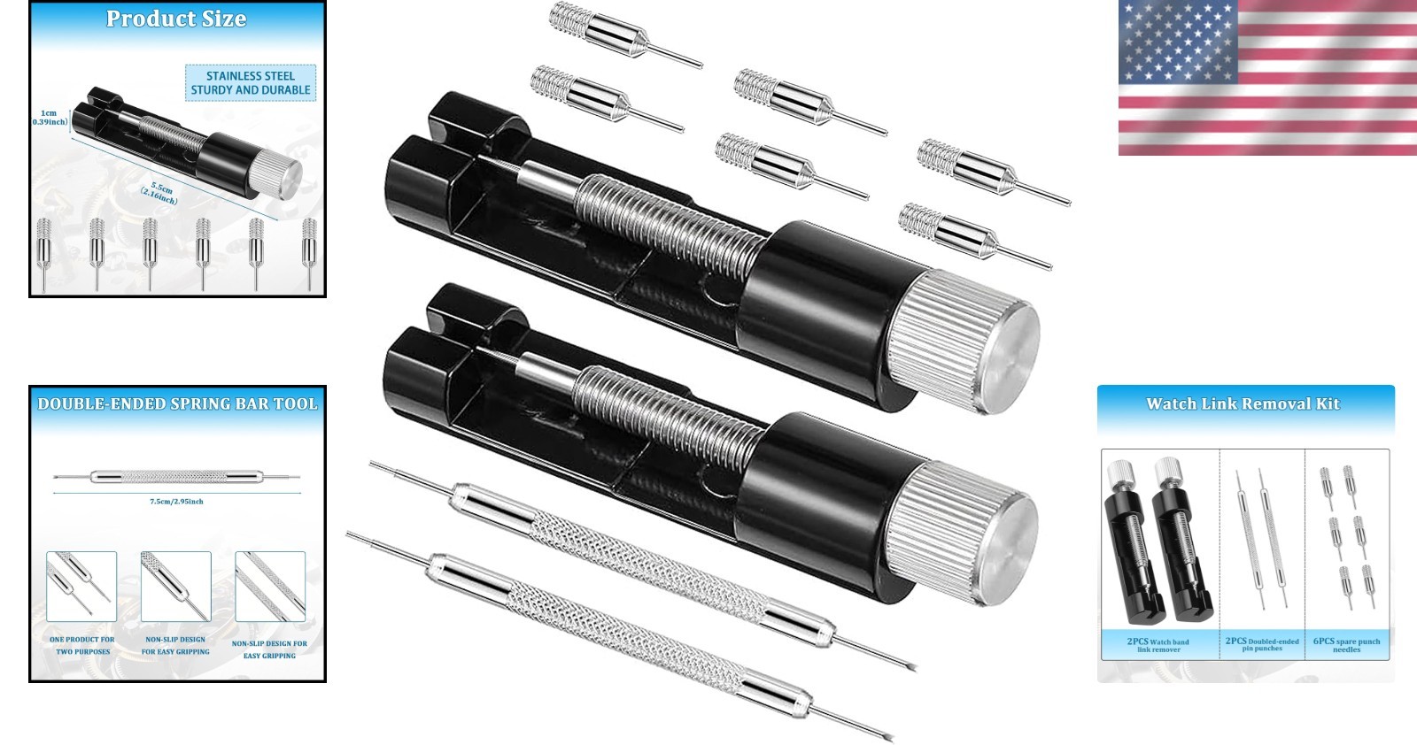 Portable Watch Link Removal Kit: 2 Tools with 6 Replacement Pins for DIY Repairs