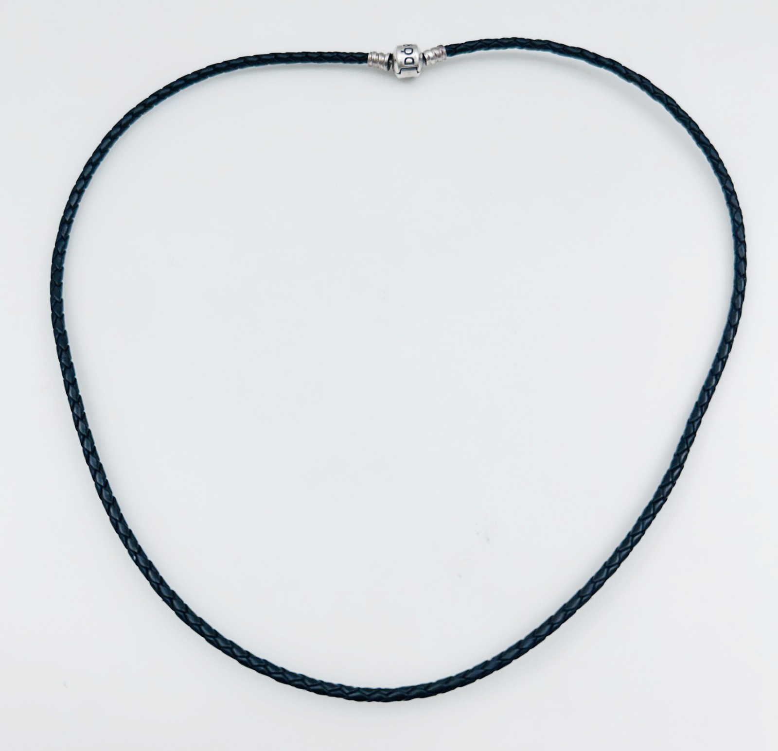 PANDORA 925 Sterling Silver Braided Leather Charm Necklace Black, 21.7″ (55cm)