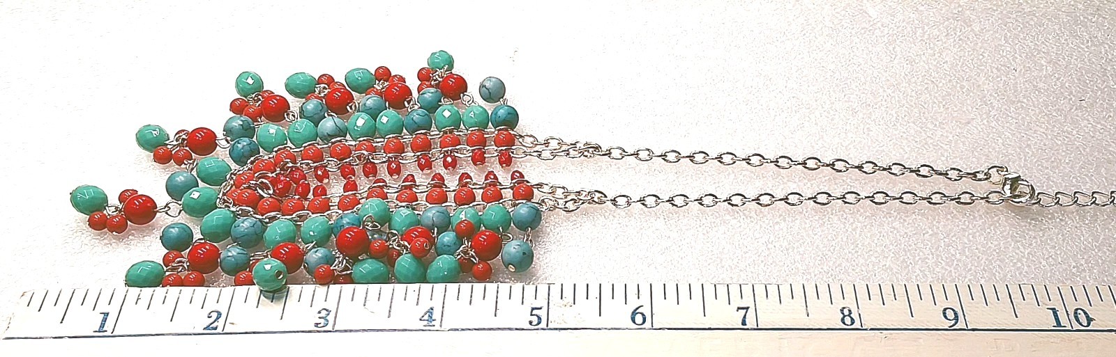 CHAP’S, Ralph Lauren Turquoise Red Silver 10″L Bib Necklace + 1.5″L Earrings Ap4