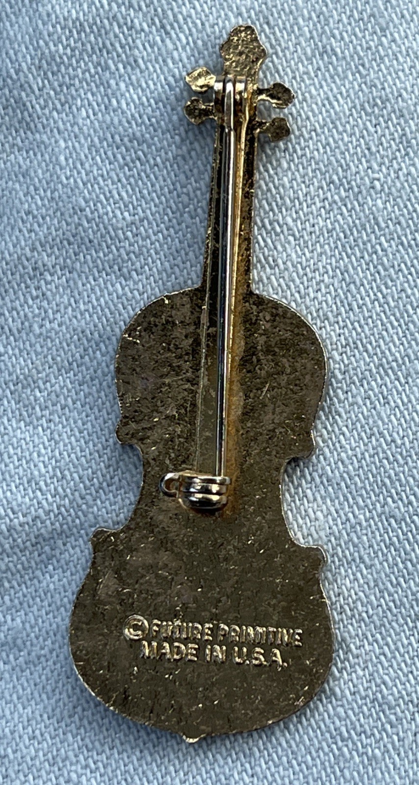 Vintage Violin Brooch Signed Enamel Pin Cello Future Primitive Made In USA 1988