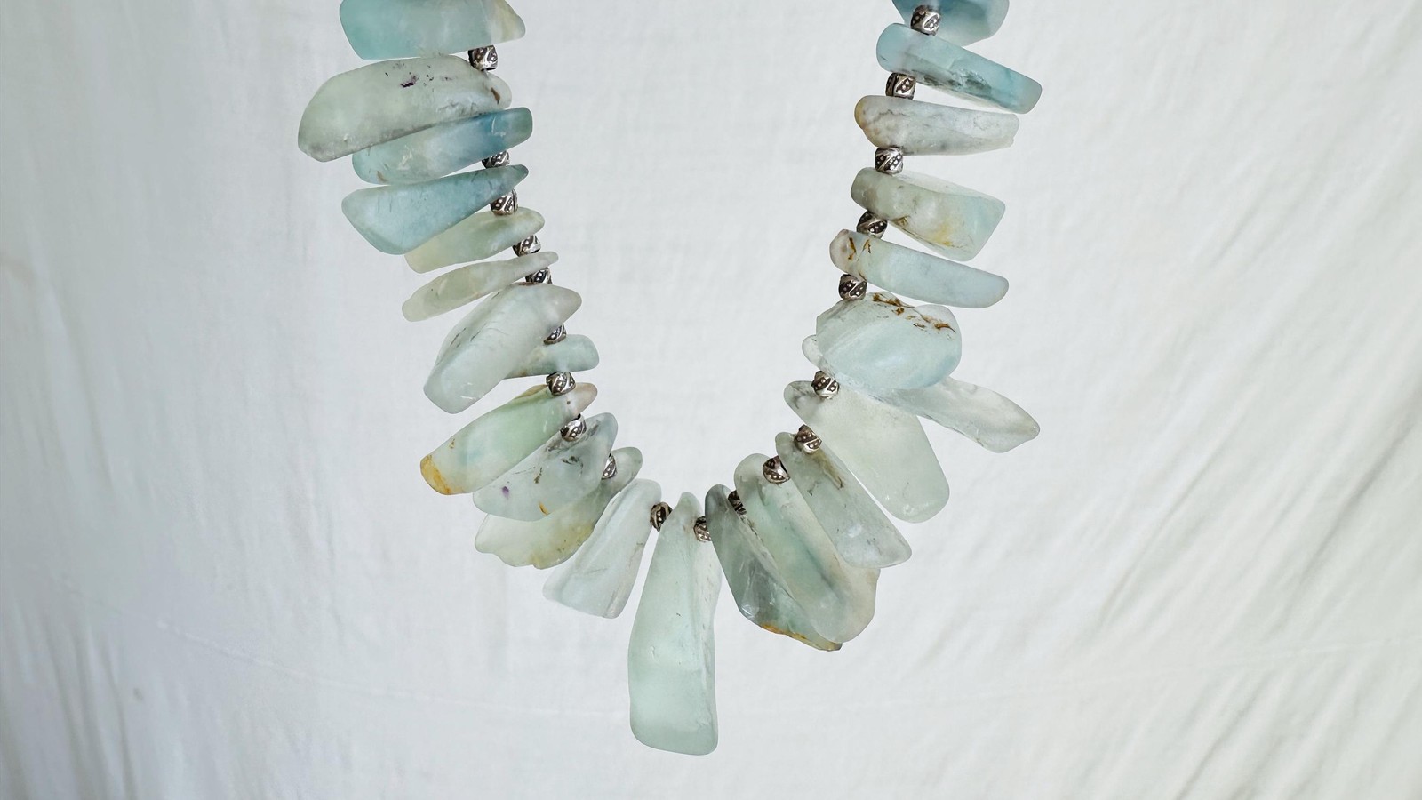 Blue Fluorite Necklace. Handmade Sterling Silver Jewelry. Adjustable With Chain.
