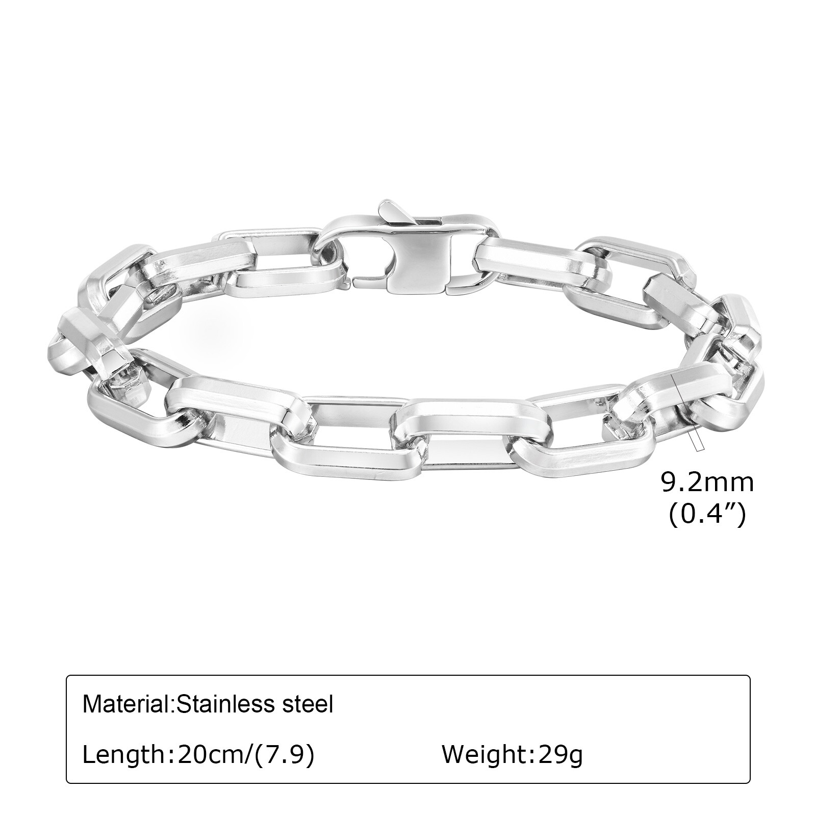 9.2MM Chunky Paperclip Chain Bracelets for Men Boys,Anti Allergy Chain Wristband
