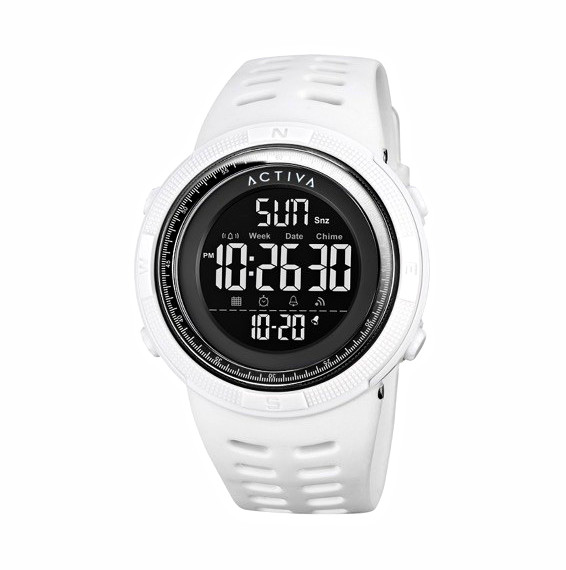Activa Summit X Men’s 50mm Quartz Digital Watch White Rubber Strap Date