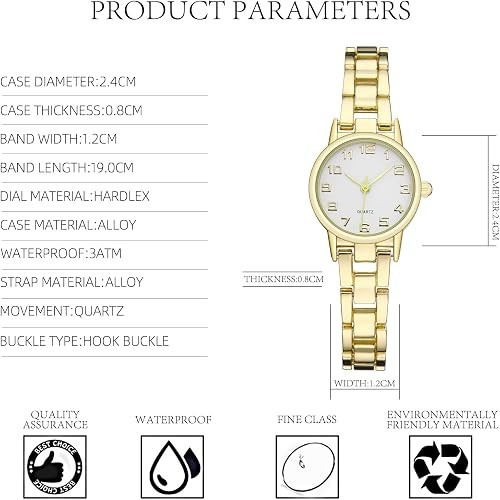 Women’s Gold Tone Quartz Analog Wrist Watch Bracelet Dress Watch Round Dial