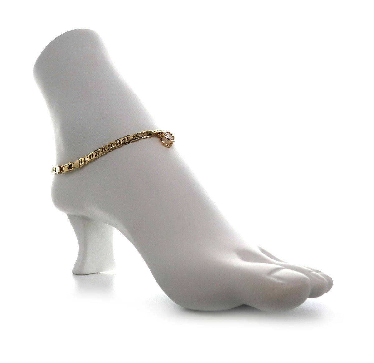 5mm Italian Mariner Anchor Chain Anklet Cubic Zirconia Bracelet 14K Gold Plated