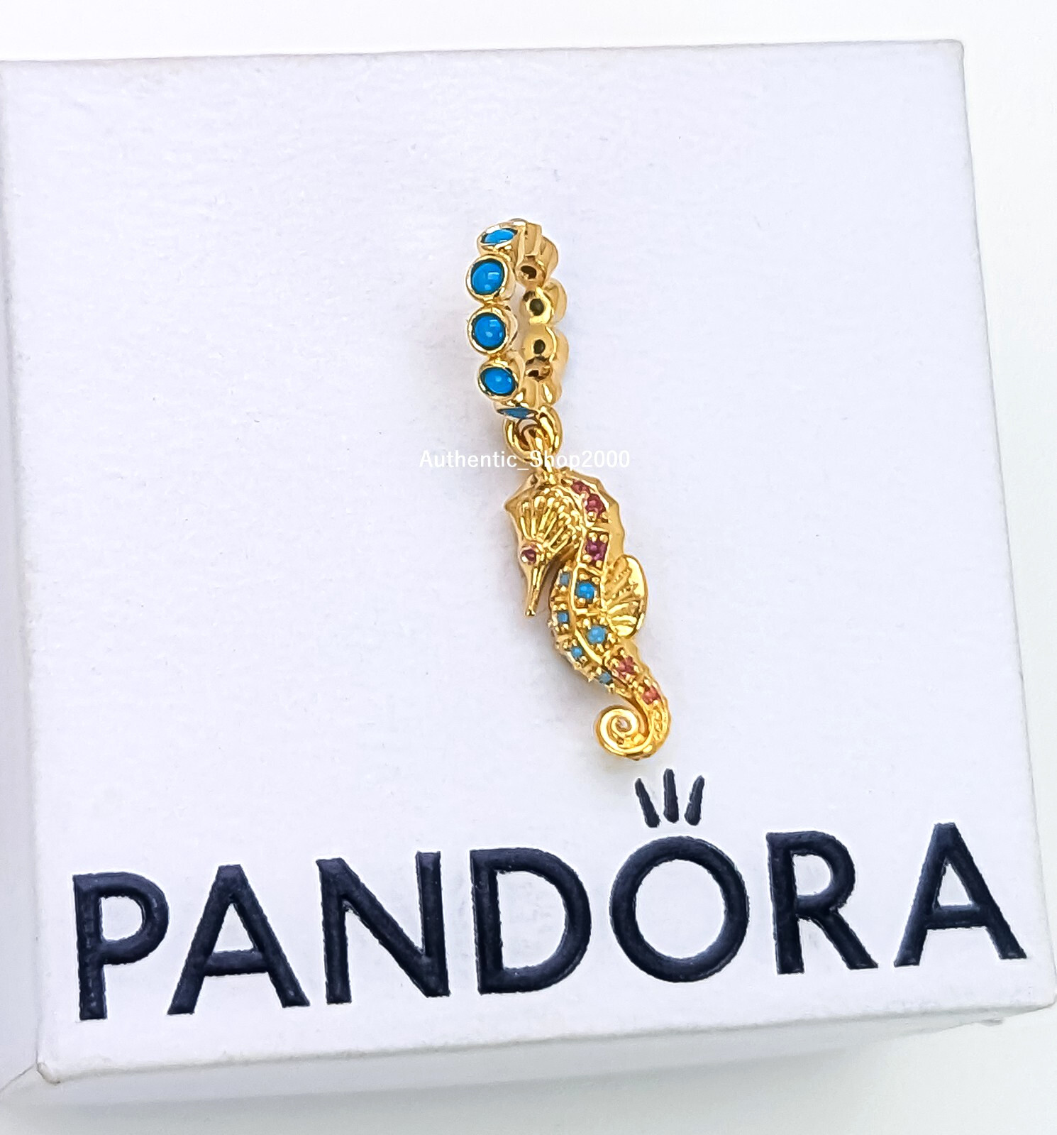 New 100% Authentic PANDORA 14k Gold P Sparkle Crystals Seahorse Charm 763895C01