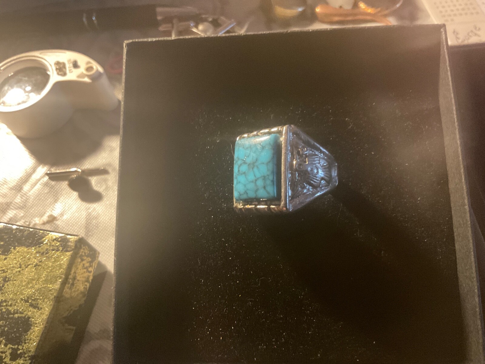 FAUX TURQUOISE SILVER RING SZ 10.5 no stamp sold as pictured looks authentic