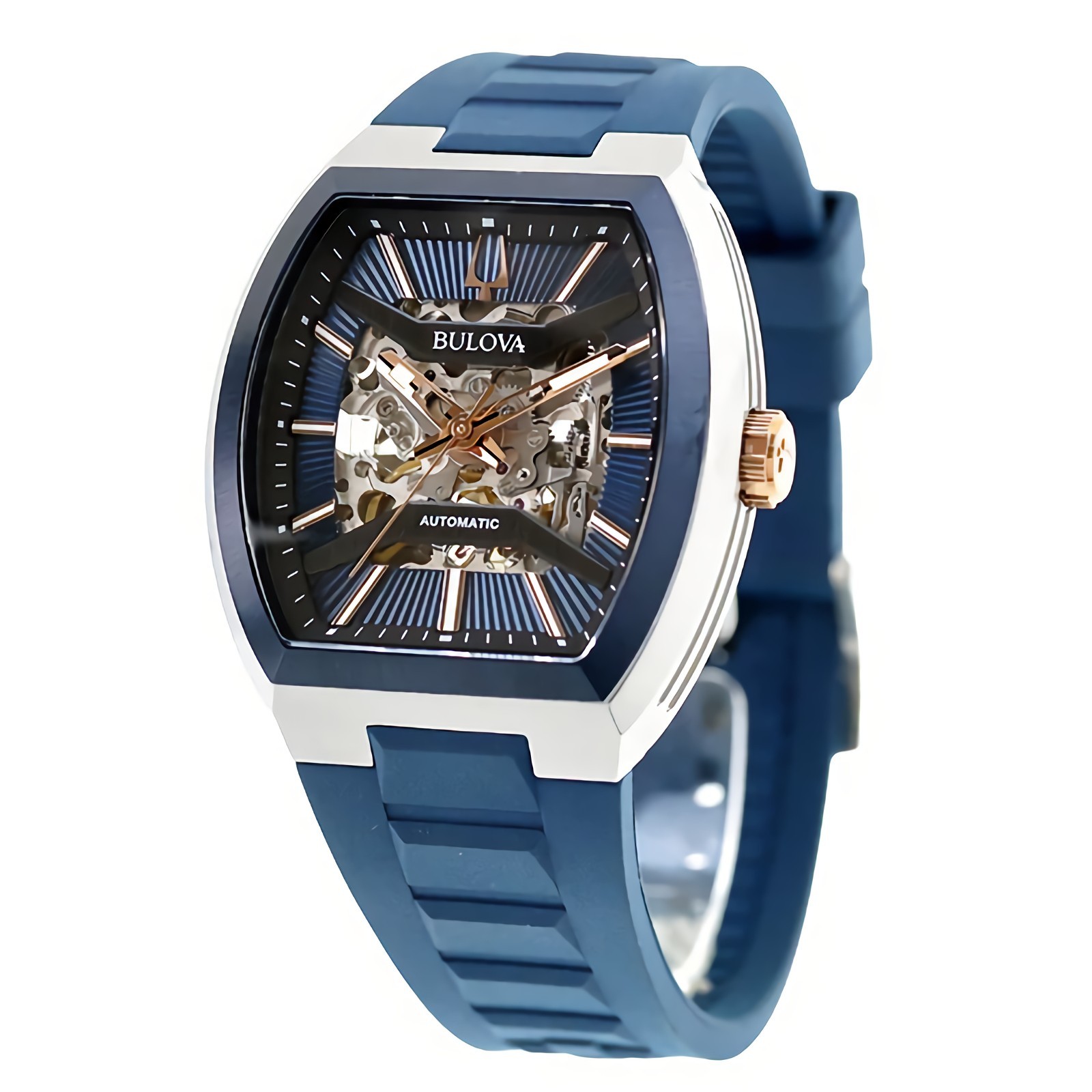 Bulova Maquina 98A318 Automatic Blue Skeleton Dial Stainless Steel Men’s Watch