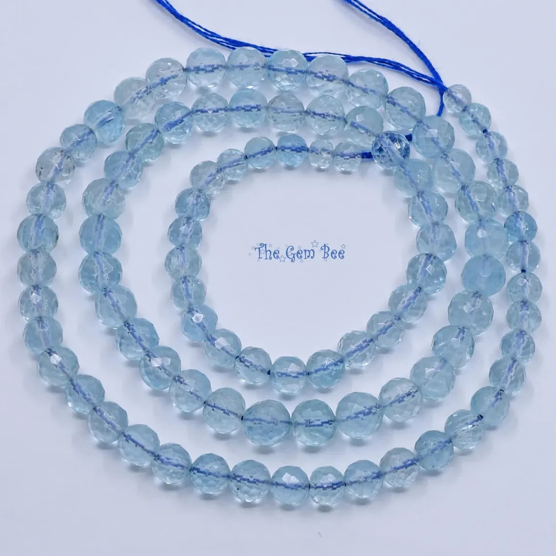 3.7mm-5mm Watery Sky Blue Aquamarine Faceted Round Bead Rondelle 16 inch strand
