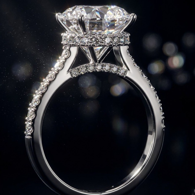 4.80 TCW Round Cut Moissanite Hidden Halo Engagement Ring 14k White Gold Plated