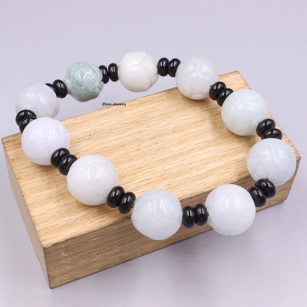 Natural Grade A Jade 13mm Rose Bead Handmade Elastic Bracelet For Women