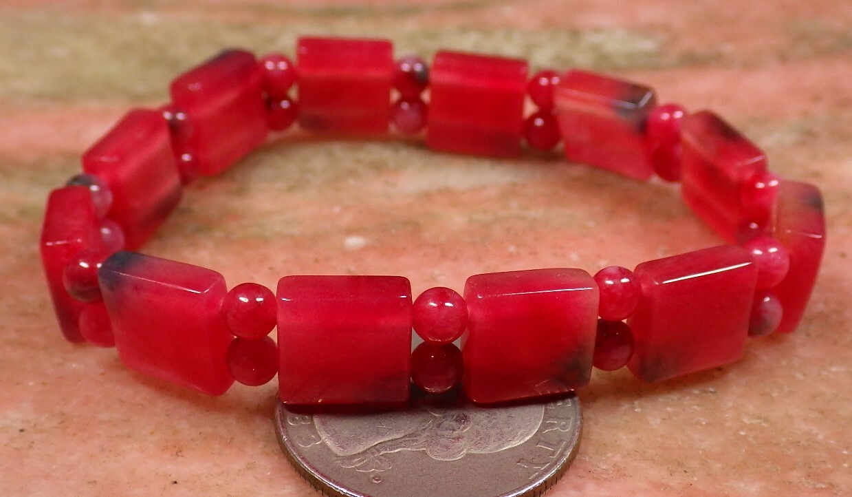 1 pcs Red Green Color JADE Bead Beads Rectangle Bamboo Bangle Bracelet 100500