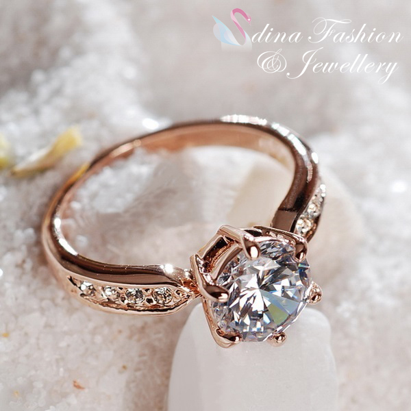 18K Rose Gold GP Made With Swarovski Element 2.0 ct Side Stone Engagement Ring