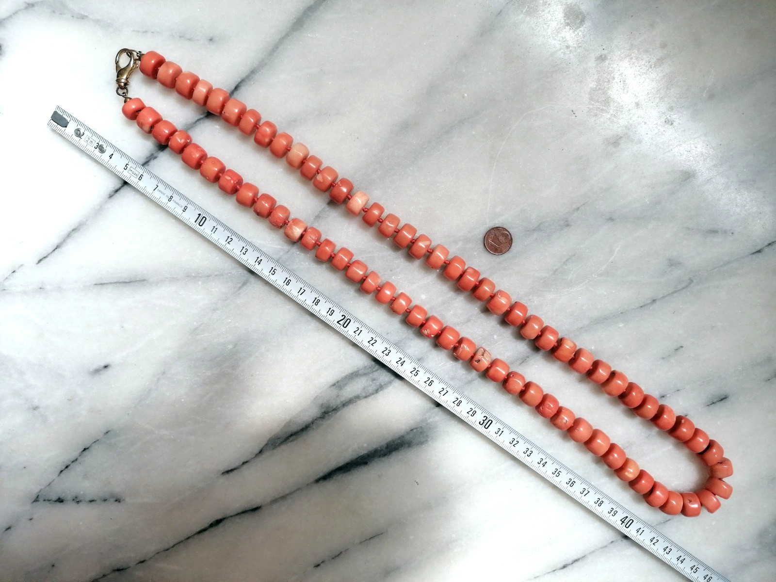 SPECTACULAR MAXI LONG NECKLACE CORAL BAMBOO SALMON CLASP SILVER GOLD.