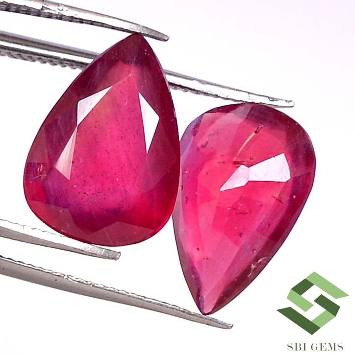 8.86 CTS Natural Ruby Pear Cut Pair 13×9 mm Calibrated Loose Gemstones GF