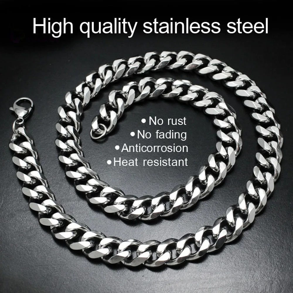 45-60cm Stainless Steel Silver Chain Cuban Curb Mens Necklace 3.6/5/6/7/8/9mm US